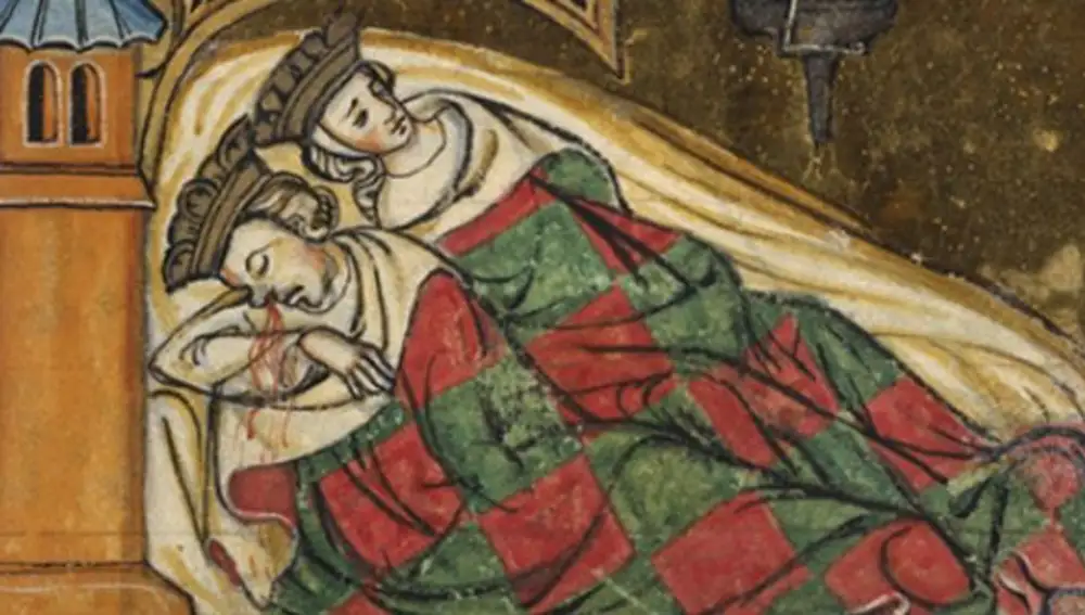 Representación de la muerte de Atila en una miniatura de la Edad Media