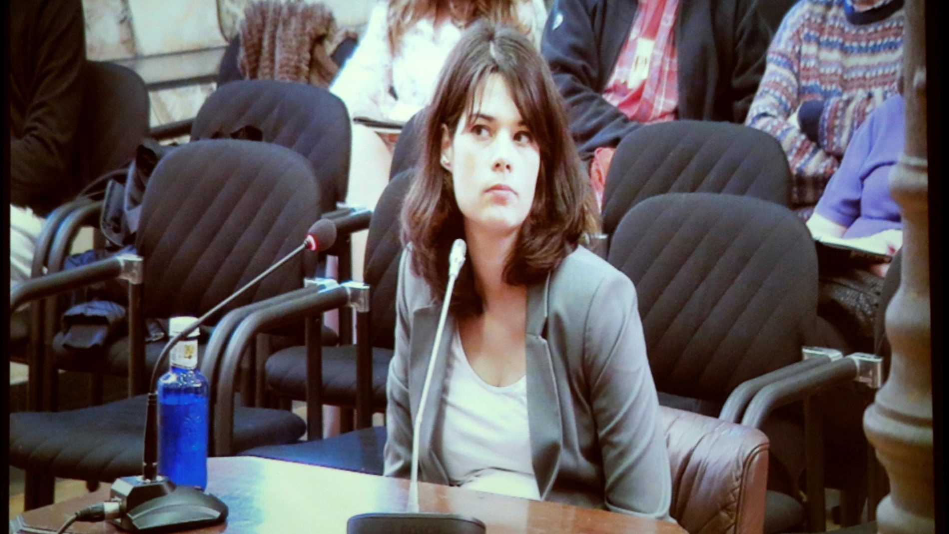 Vista de la pantalla en el que los medios siguen el juicio en el Tribunal Superior de Justicia (TSJ) de Madrid a la diputada de Unidas Podemos en la Asamblea regional Isabel Serra