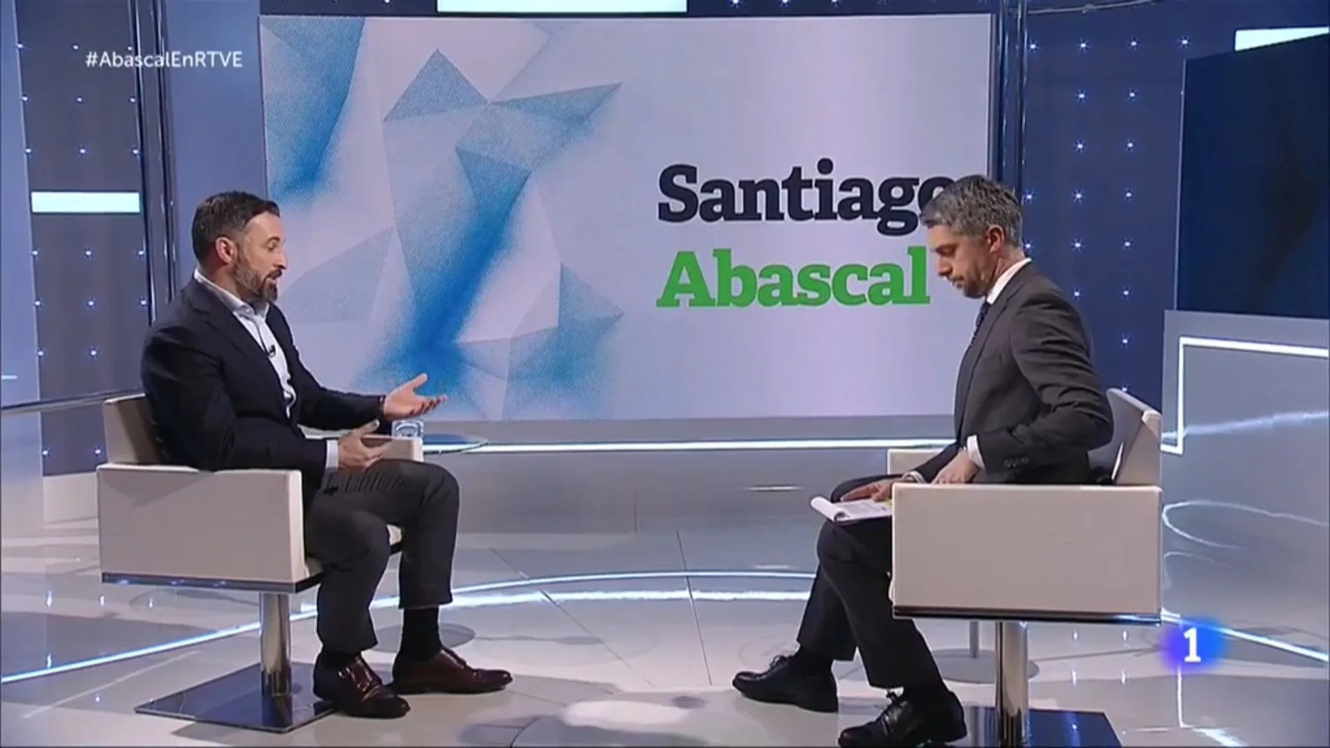 Santiago Abascal en un momento de la entrevista en RTVE