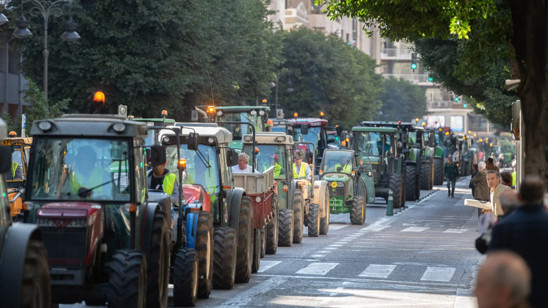 Imagen de la protesta de los agricultores con los tractores en la ciudad de Valencia