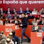 El presidente del Gobierno y Secretario General del PSOE, Pedro Sánchez, durante su intervención en el Comité Federal de febrero