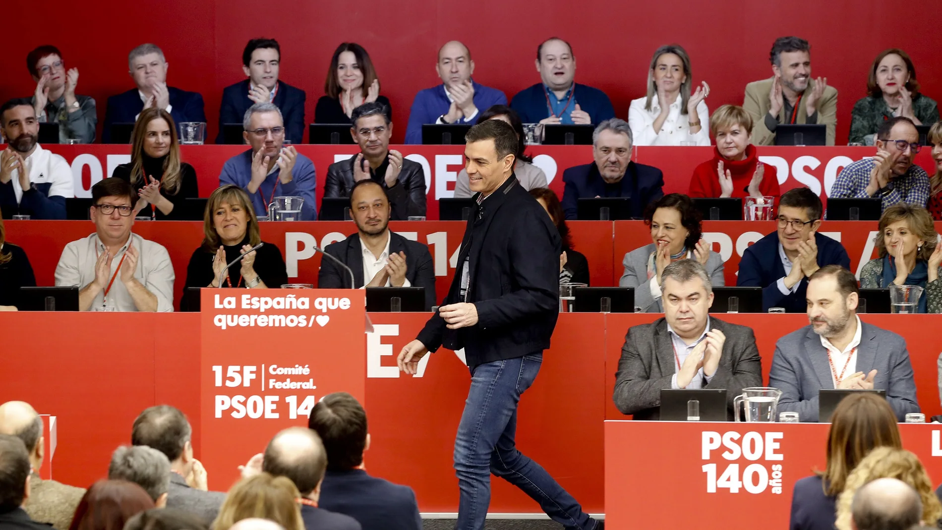 El presidente del Gobierno y Secretario General del PSOE, Pedro Sánchez, durante su intervención en el Comité Federal de febrero