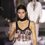 Model Kendall Jenner wears a creation by designer Burberry at the Autumn/Winter 2020 fashion week runway show in London, Monday, Feb. 17, 2020. (Photo by Vianney Le Caer/Invision/AP)