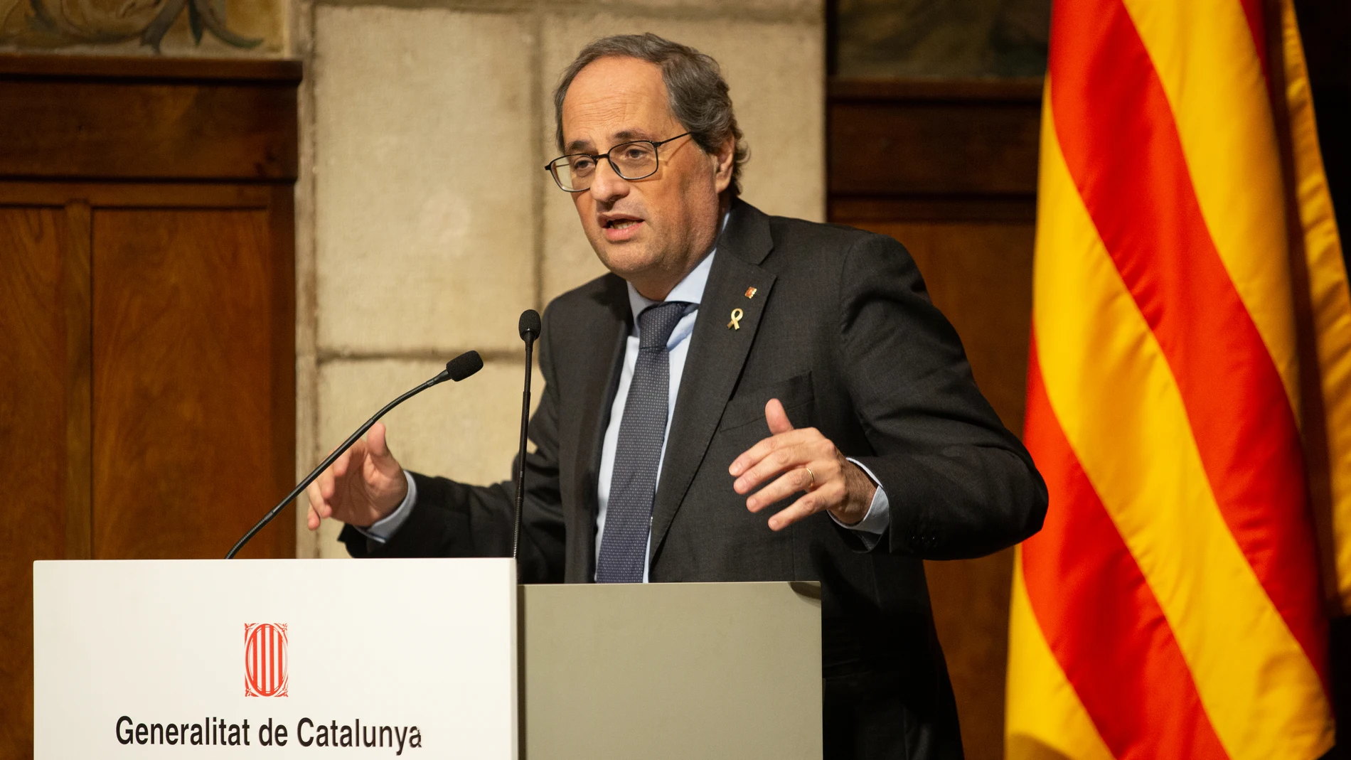 El president de la Generalitat, Quim Torra, durante su discurso en la presentación de la Estrategia de Inteligencia Artificial de Catalunya, en Barcelona/Catalunya (España) a 18 de febrero de 2020.18 FEBRERO 2020 POLÍTICOS CATALANES;INNOVACIÓN;TECNOLOGÍADavid Zorrakino / Europa Press18/02/2020
