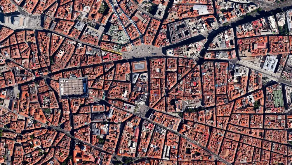 Captura de pantalla de Google Earth del centro de Madrid,
