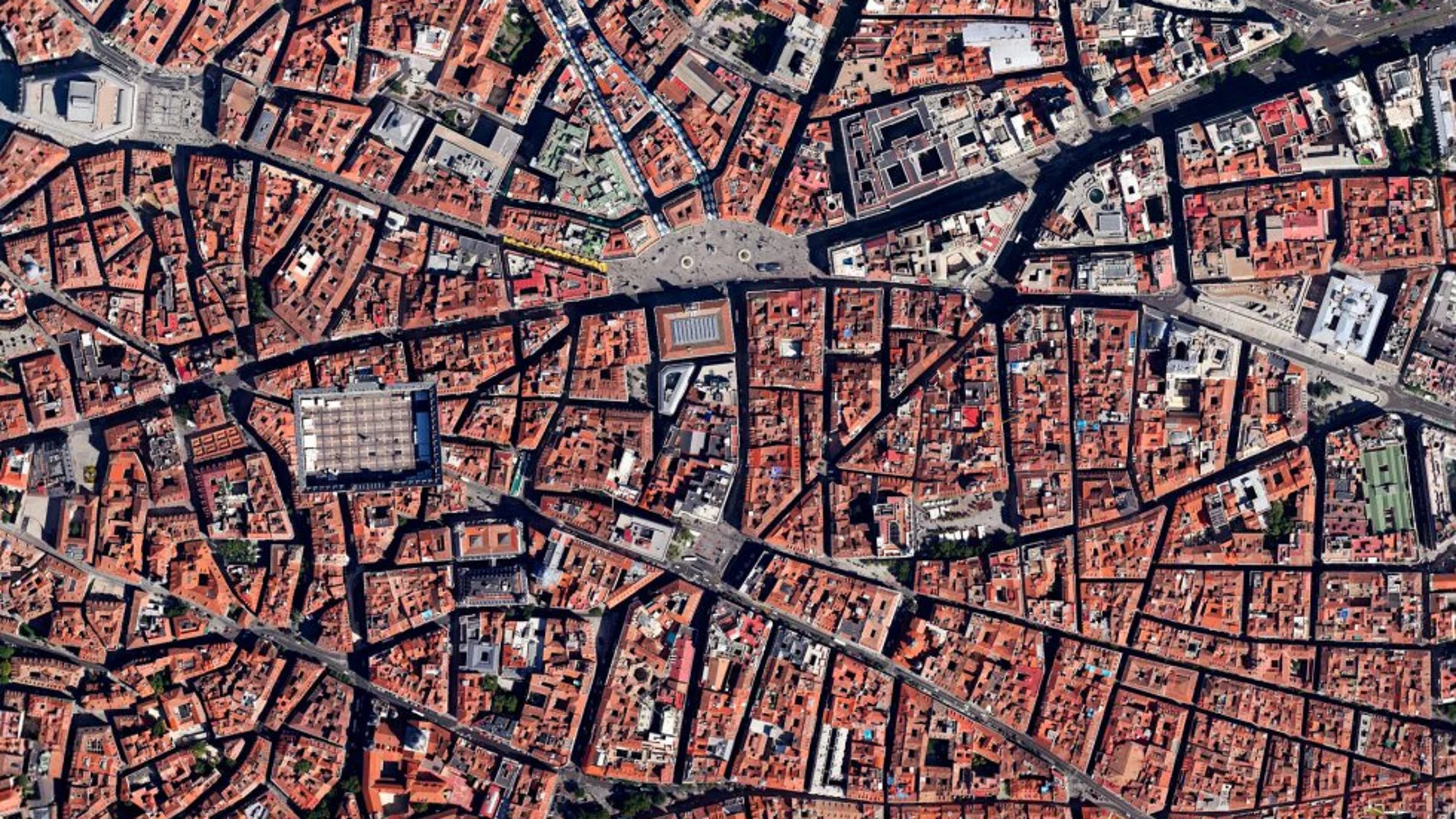 Captura de pantalla de Google Earth del centro de Madrid,