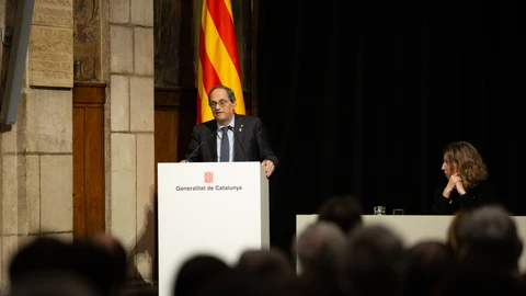 El president de la Generalitat, Quim Torra, durante su discurso en la presentación de la Estrategia de Inteligencia Artificial de Catalunya, en Barcelona/Catalunya (España) a 18 de febrero de 2020.18 FEBRERO 2020 POLÍTICOS CATALANES;INNOVACIÓN;TECNOLOGÍADavid Zorrakino / Europa Press18/02/2020