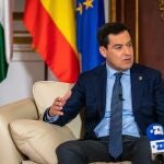 El jefe del Ejecutivo andaluz, Juanma Moreno, durante una entrevista en el Palacio de San Telmo en Sevilla