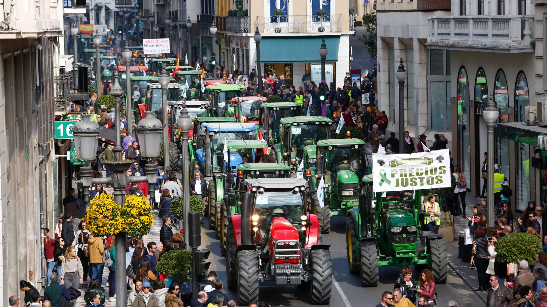 Manifestacion de agricultores con tractores a su entrada en Granada