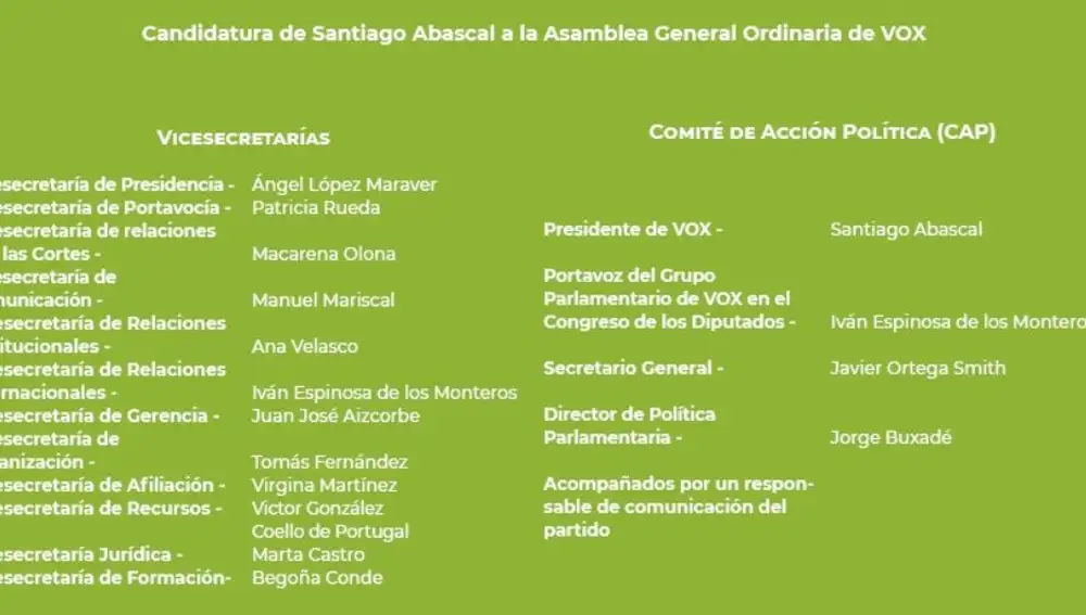 Miembros de la candidatura de Santiago Abascal