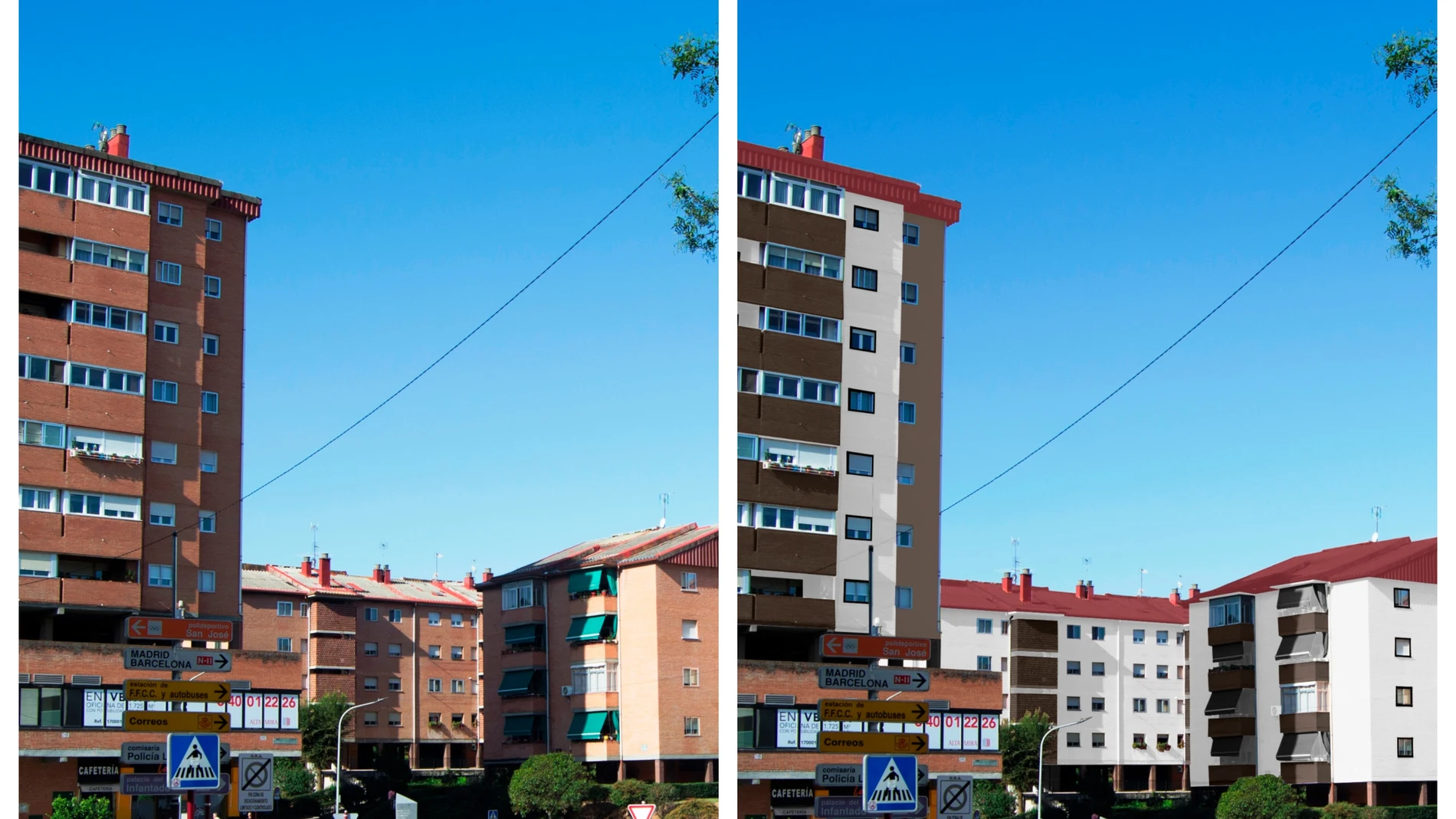 Antes y después de una rehabilitación, con mejoras de eficiencia energética, en varios edificios de viviendas de Guadalajara