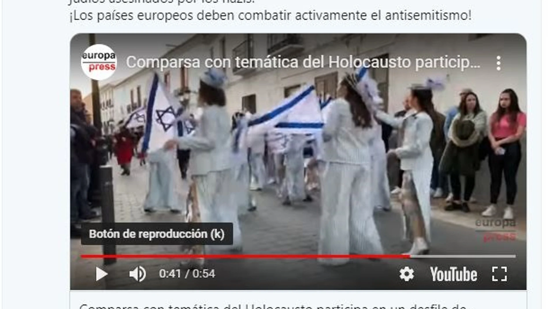 Embajada israelí denuncia la "repugnante" banalización del Holocausto en una comparsa del carnaval de Campo de Criptana