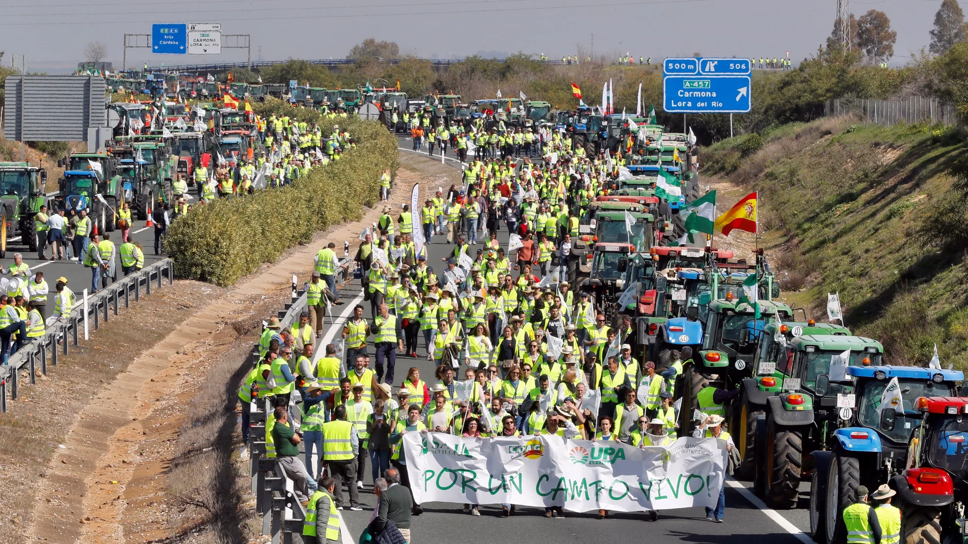 Miles de agricultores se movilizan y cortan A-4 entrada Sevilla
