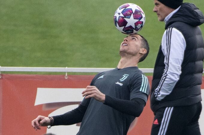 Cristiano Ronaldo, en el último entrenamiento de la Juventus