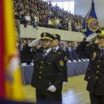 El secretario de Estado de Seguridad, Rafael Pérez, acompañado por el director general de la Policía, Francisco Pardo, y el delegado del Gobierno en Castilla y León, Javier Izquierdo, preside la jura de 371 nuevos inspectores de la Policía Nacional.(I a D) Francisco Pardo, Rafael Pérez y Javier Izquierdo.Ávila, 27-02-2020Foto: Ricardo Muñoz