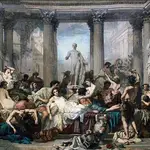 «Romanos en la decadencia», pintura moralizante de Thomas Couture (1815-1879) que trataba de criticar la depravación y los excesos en la antigua Roma