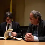 Carles Puigdemont, junto a Quim Torra en la Casa de la Generalitat en Perpiñán el pasado sábado