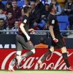 Saúl celebra el gol del empate del Atlético