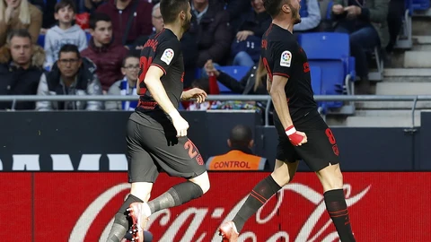 Saúl celebra el gol del empate del Atlético