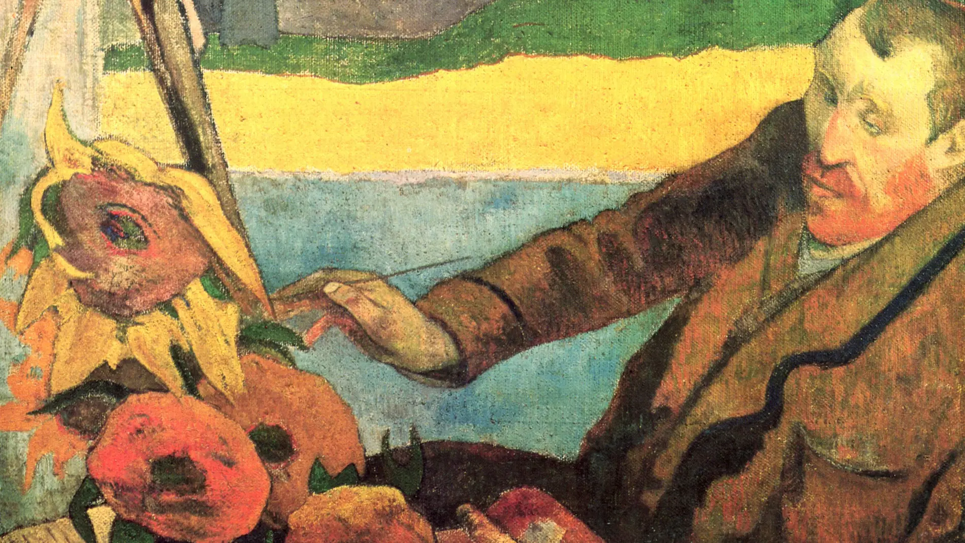 Van Gogh pintando girasoles