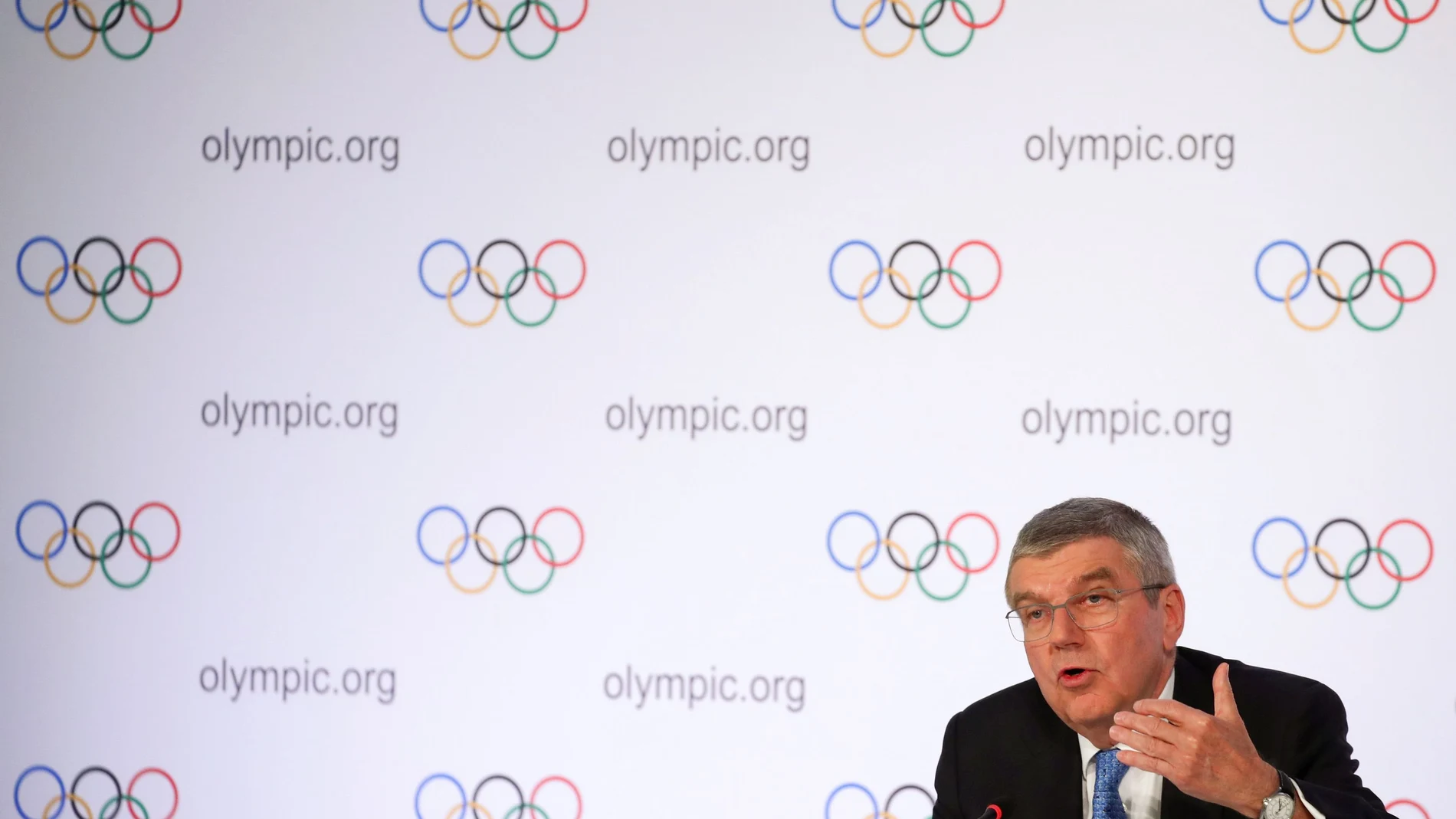IOC President Bach attends a news conference in Lausanne