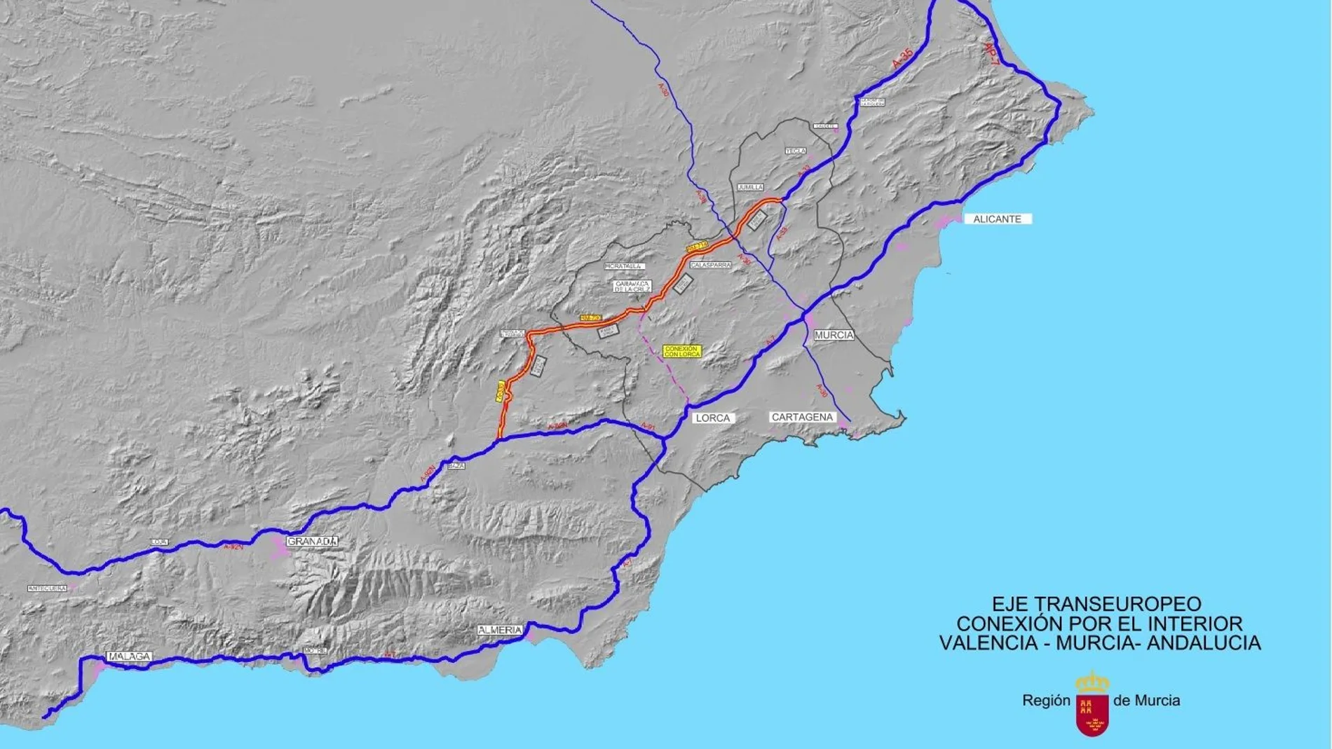 Supondrá la construcción de 181 nuevos kilómetros de red viaria, 116 de los cuales corresponde a la Región de Murcia y 65 al tramo correspondiente a Andalucía
