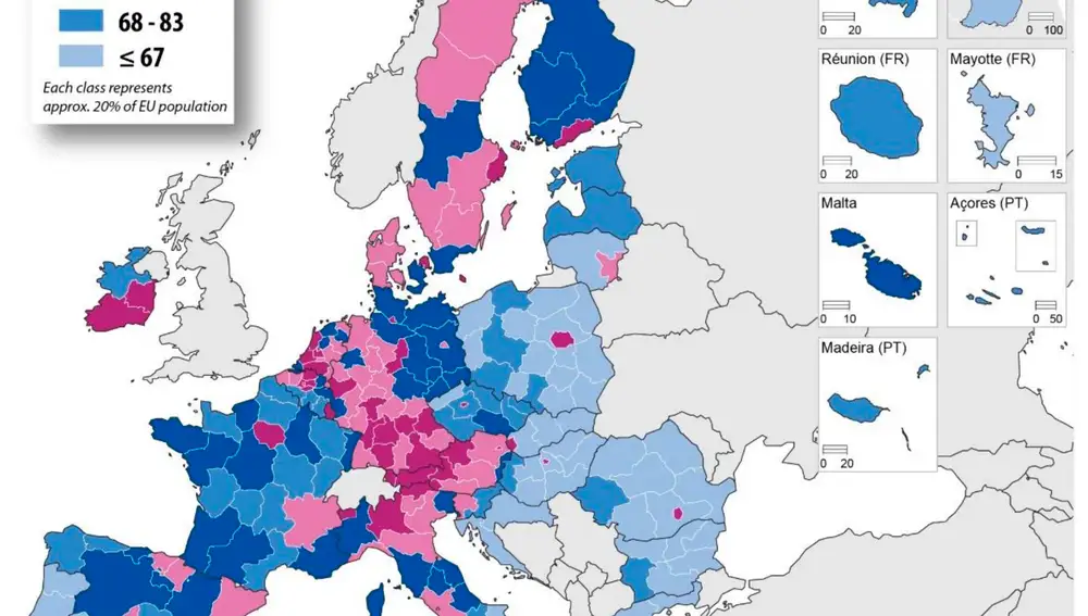 El mapa de la convergencia, según Eurostats.