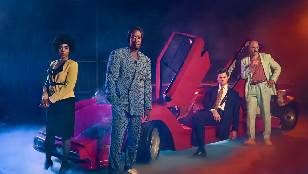 Regina Hall es Dawn, Don Cheadle como Mo, Andrew Rannells como Blair y Paul Scheer es Keith en "Black Monday". / Foto: Kurt Iswarienko/SHOWTIME.