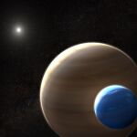 Recreación artística de una posible exoluna del tamaño de Neptuno en torno al exoplaneta Kepler-1625b.