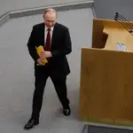 Vladimir Putin tras su discurso hoy en el Parlamento ruso