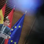 El alcalde de Madrid, José Luis Martínez-Almeida, durante una rueda de prensa