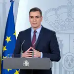 El presidente del Gobierno, Pedro Sánchez, en su comparecencia de ayer en La Moncloa