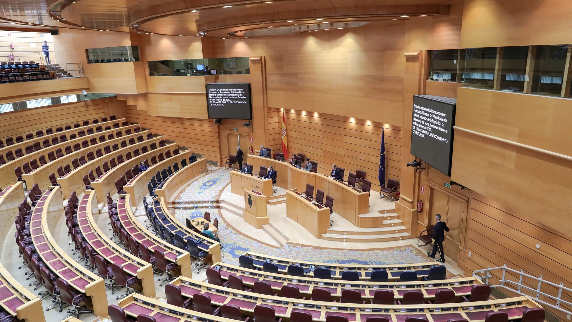 Imagen del Pleno celebrado ayer en el Senado de forma telemática para ratificar la incorporación de Macedonia a la OTAN