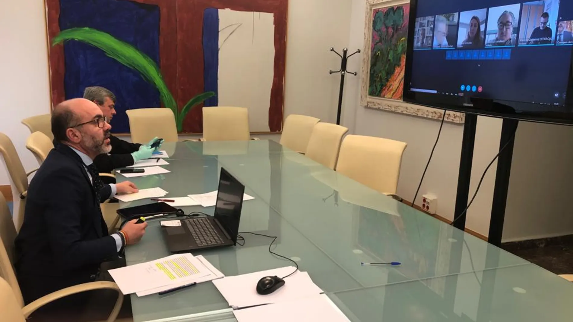 El consejero de Cultura y Turismo, Javier Ortega, mantiene una conversación por vídeoconferencia con representantes del sector turístico de la Comunidad