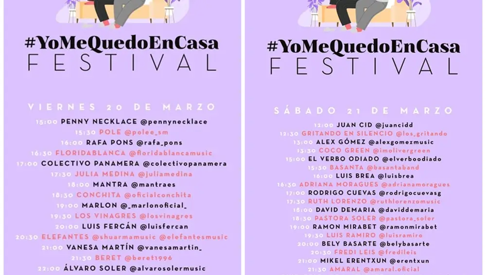 Carteles del viernes y del sábado del #YoMeQueDoEnCasa