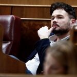El portavoz parlamentario de ERC, Gabriel Rufián, durante un pleno del Congreso