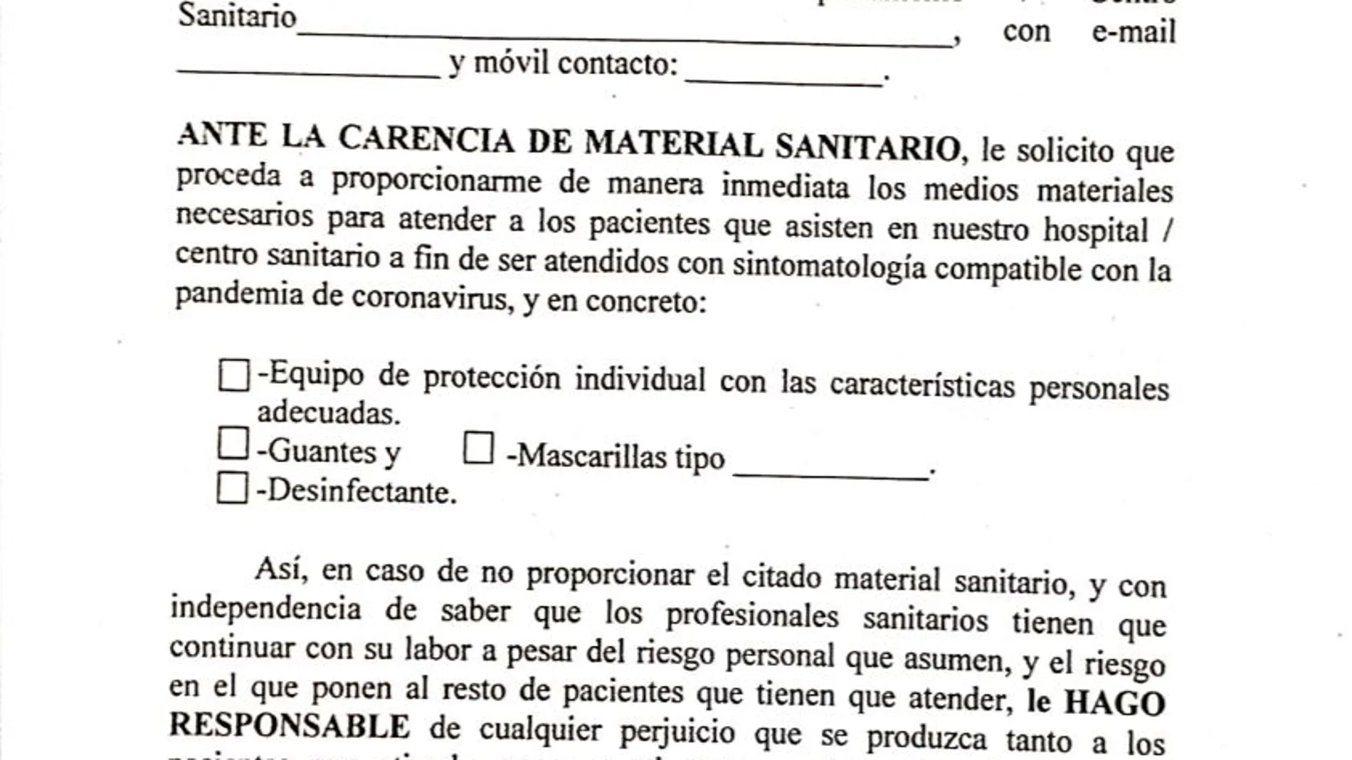 Los sanitarios valencianos han comenzado a entregar este escrito en sus departamentos