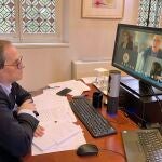 El presidente de la Generalitat, Quim Torra, ayer en una reunión por videoconferencia.