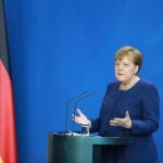 La canciller alemana, Angela Merkel, en su comparecencia de ayer