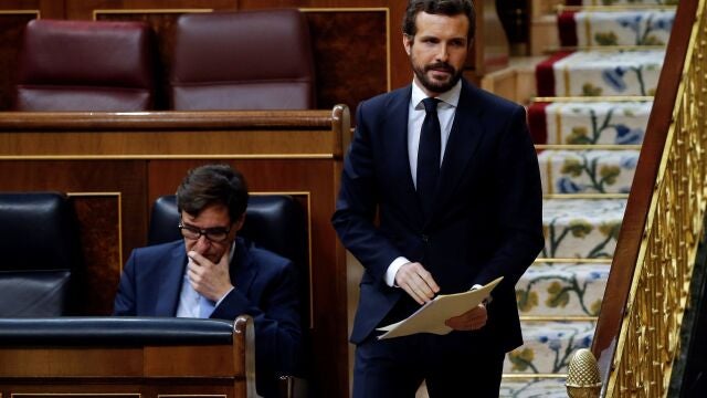 El líder del PP, Pablo Casado, en un el pleno del Congreso