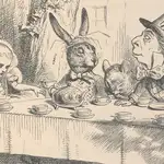Alicia en la fiesta del té del Sombrerero Loco. Ilustración para las aventuras de Alicia en el país de las maravillas por John Tenniel, 1865