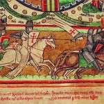 Duelo entre caballeros cruzados e infieles, miniatura del siglo XII