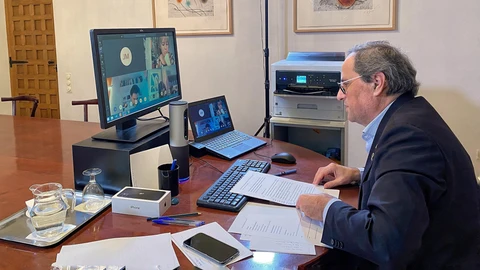 Reunión por videoconferencia del president de la Generalitat, Quim Torra, con representantes del ámbito local sobre el coronavirus.GENERALITAT08/04/2020