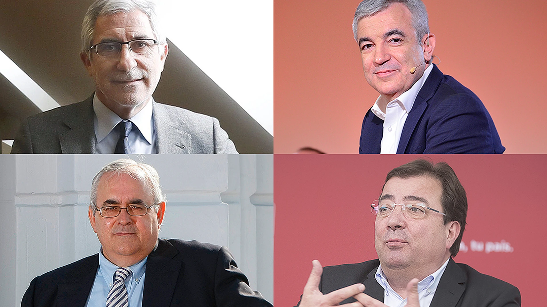 De izquierda a derecha y de arriba a abajo, Gaspar Llamazares, Luis Garicano, Miquel Buesa y Guillermo Fernández Vara