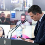 El presidente del Gobierno, Pedro Sánchez, durante una comparecencia para informar sobre el Covid-19.