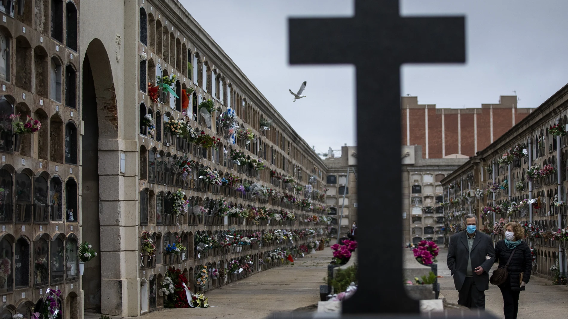 Familiares de su madre fallecida en el cementerio de Poble Nou en Barcelona