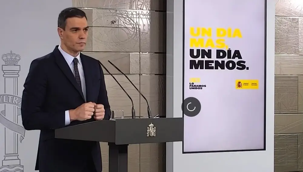 Madrid (Spain), 18/04/2020.- handout photo made available by the Spanish Government show a tv frame of Spanish Prime Minister Pedro Sanchez, speaking during a press conference at Moncloa Presidential Palace in Madrid, Spain, 18 April 2020. Sanchez has announced he will be asking Parliament to approve the prolongation of lockdown of 15 days until 09 May 2020 and limited excursions outside for children from 27 April 2020. (España) EFE/EPA/SPANISH GOVERNMENT HANDOUT HANDOUT EDITORIAL USE ONLY/NO SALES HANDOUT EDITORIAL USE ONLY/NO SALES