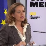 La vicepresidenta económica, Nadia Calviño, durante la rueda de prensa posterior a la reunión del Consejo de Ministros
