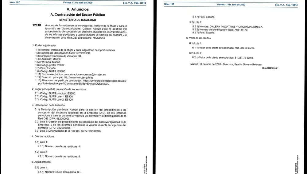 Las partidas del Ministerio de Igualdad para distintivos feministas aparecen reflejadas en el BOE del 17 de abril