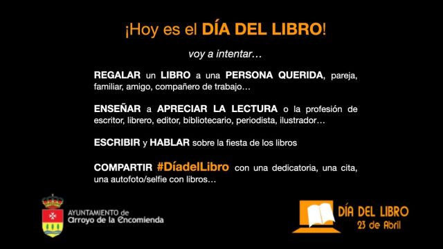 Cartel que anima a sumarse al Día del Libro desde casa en el municipio vallisoletano de Arroyo de la Encomienda